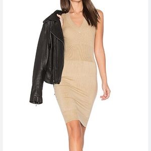 ATM Latte (Tan) V-Neck Knit Sleeveless Dress Large